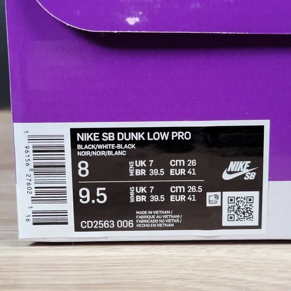 Nike SB Dunk Low Pro Black Gum Shoes Mens Size 8 Skater Skateboard CD2563-006