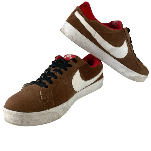 Nike SB Skateboard Blazer Low CS Bison/White/Sport Red Sneaker Skate Shoe Suede