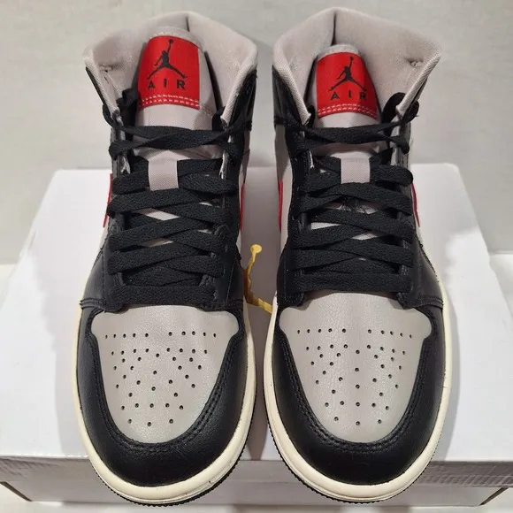 Nike Women's Air Jordan 1 Mid Shoes Black Grey Red Sail BQ6472-060 NEW