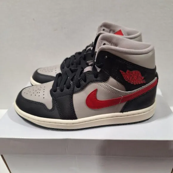 Nike Women's Air Jordan 1 Mid Shoes Black Grey Red Sail BQ6472-060 NEW