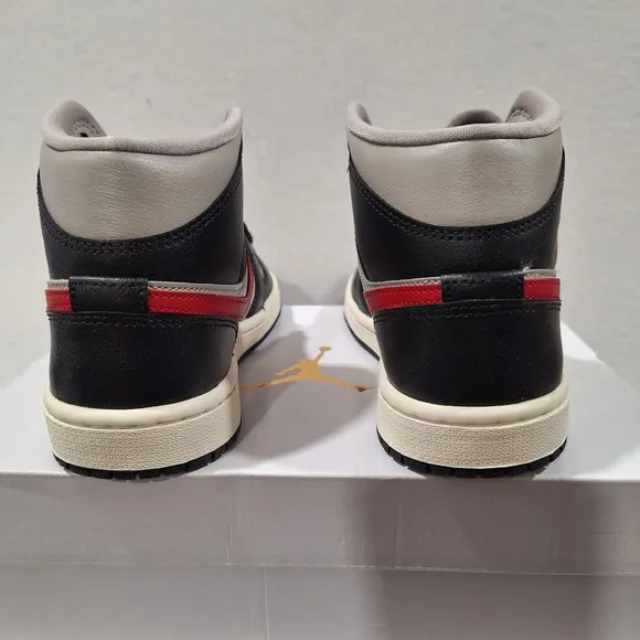 Nike Women's Air Jordan 1 Mid Shoes Black Grey Red Sail BQ6472-060 NEW