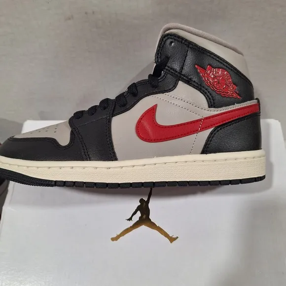 Nike Women's Air Jordan 1 Mid Shoes Black Grey Red Sail BQ6472-060 NEW