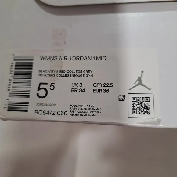 Nike Women's Air Jordan 1 Mid Shoes Black Grey Red Sail BQ6472-060 NEW