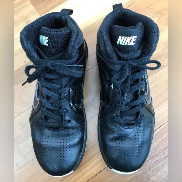 Nike | Youth black high top lace up shoes with white non-marking soles, size 5.5