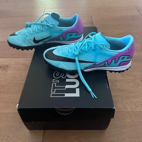 Nike Zoom Mercurial Vapor Academy 15 Turf TF Soccer Shoes / Cleats Aqua / Purple