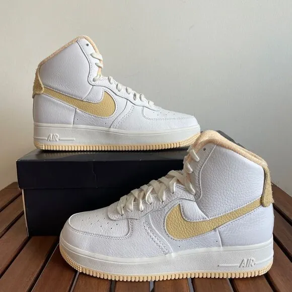 Nike Air Force 1 High Sculpt White Team Gold Women Size 8(DV7454-001)box crushed