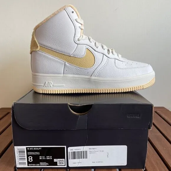 Nike Air Force 1 High Sculpt White Team Gold Women Size 8(DV7454-001)box crushed