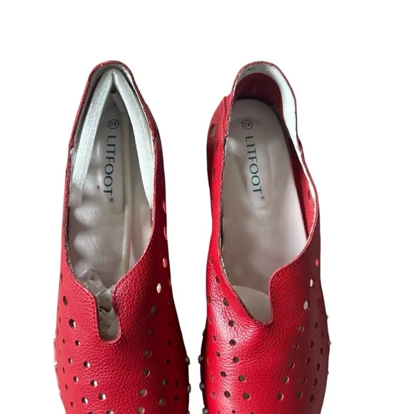 NWOB Litfoot teal red slip on leather lightweight sneakers size 40/10 comfort