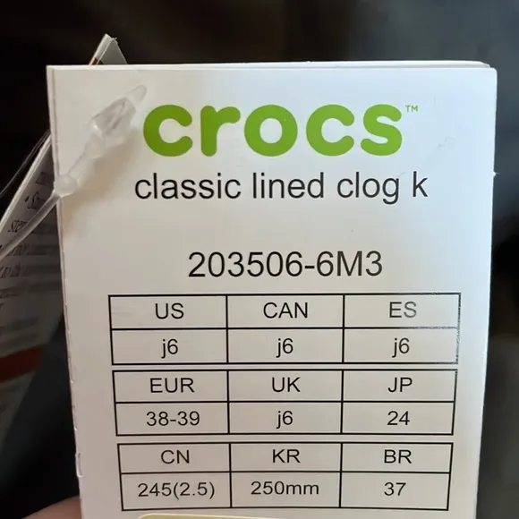 NWT CROCS Classic Lined Clog K sz J6 (EUR 38-39) SUPER NICE!!!