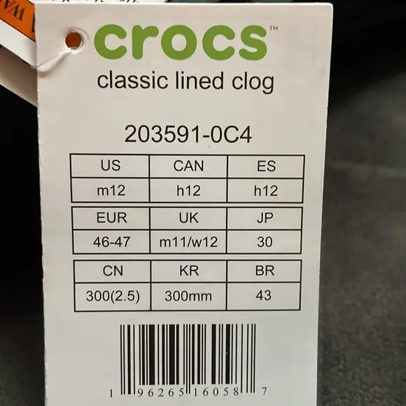 NWT Crocs Classic Lined Clog Mens sz 12 SUPER NICE!!