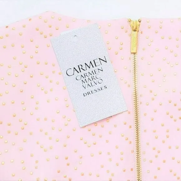 NWT Gorgeous CARMEN MARC VALVO Gold Tone Texture Print Mini Dress
