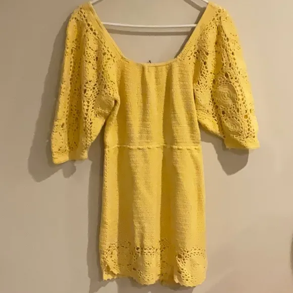 NWT LET THE SUNSHINE IN CROCHET MINI DRESS Lemon small