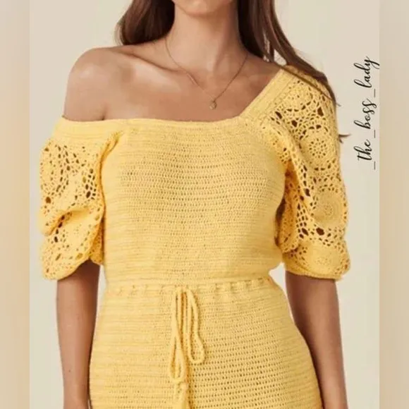 NWT LET THE SUNSHINE IN CROCHET MINI DRESS Lemon small