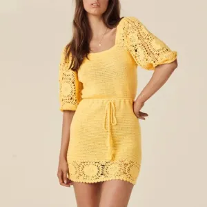 NWT LET THE SUNSHINE IN CROCHET MINI DRESS Lemon small