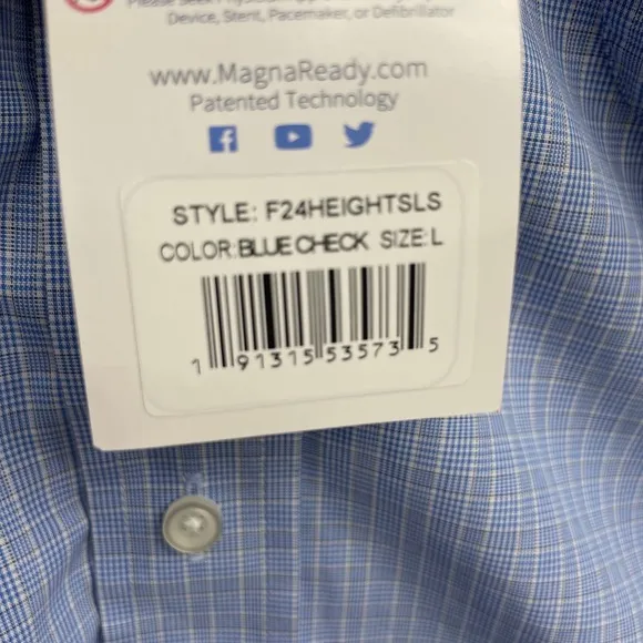 NWT MagnaReady WPL11590 Long Sleeve 'Heights' Classic Shirt Magnetic Closures Lg