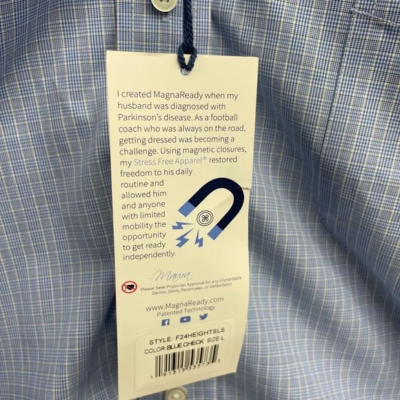 NWT MagnaReady WPL11590 Long Sleeve 'Heights' Classic Shirt Magnetic Closures Lg