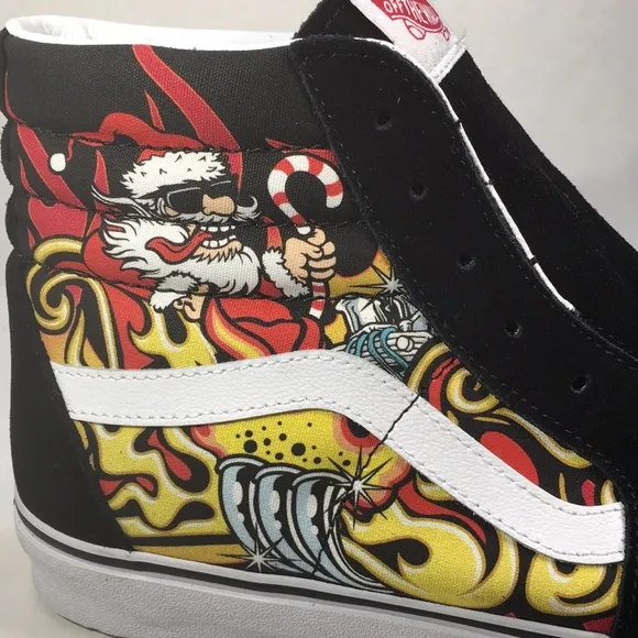 NWT Vans SK8 Hi Top Skateboard Shoes with Hot Rod Santa Design Men’s 9.5