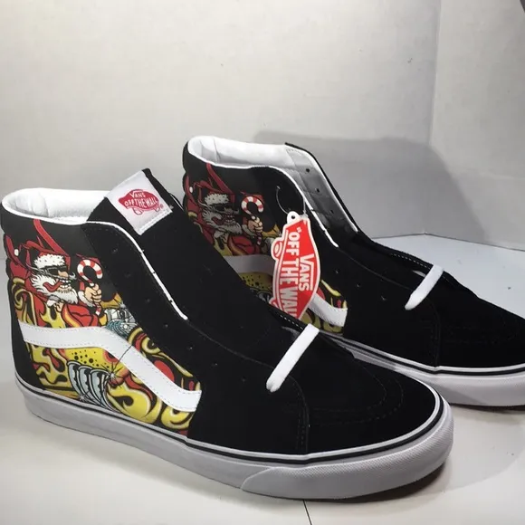 NWT Vans SK8 Hi Top Skateboard Shoes with Hot Rod Santa Design Men’s 9.5