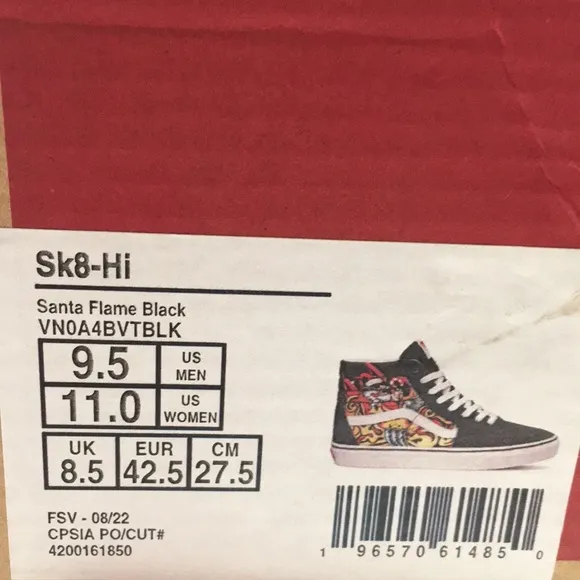 NWT Vans SK8 Hi Top Skateboard Shoes with Hot Rod Santa Design Men’s 9.5
