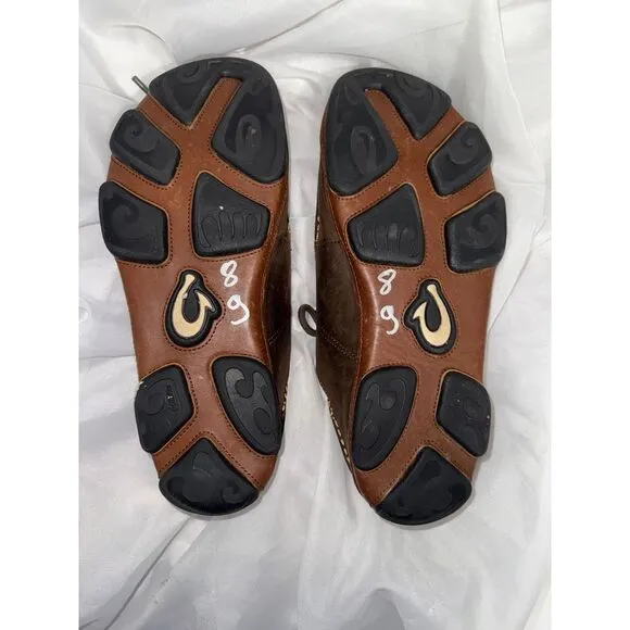 Olukai Ohana brown nubuck lace up men's shoes size 8 EUC