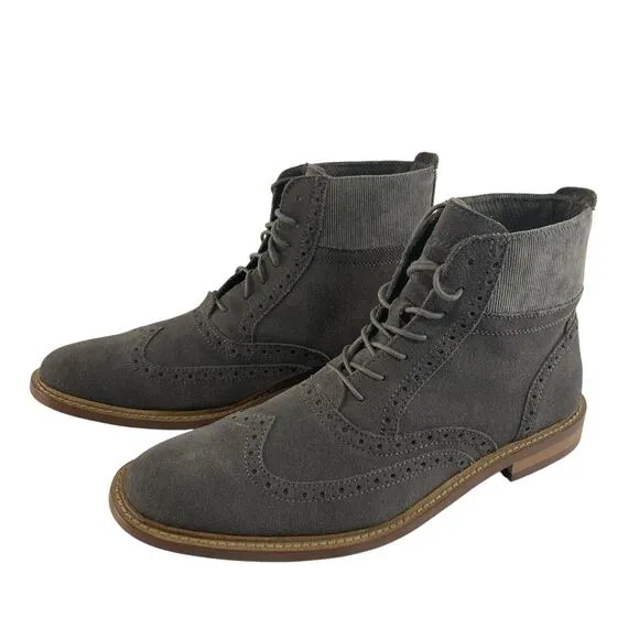 Original Penguin Brogue WT Wingtip Chukka Engineer Boots‎ Gray Mens Sz 9.5 Suede