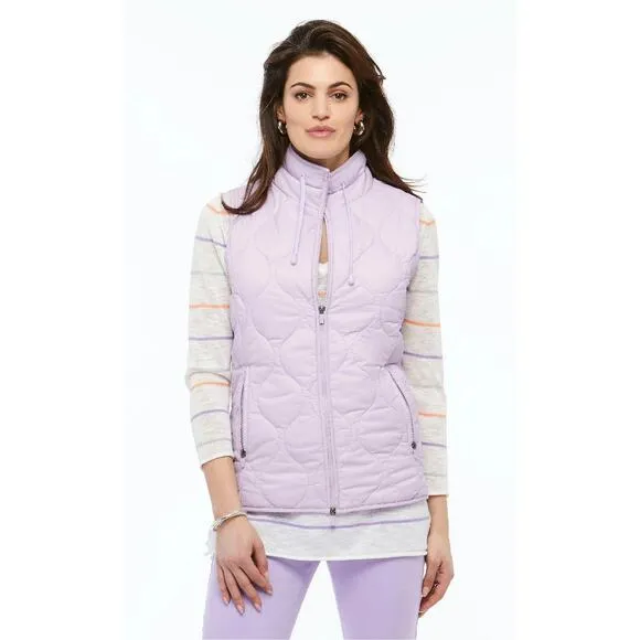 ORLY Women's Lavender Vest Size M Spring Quilted Drawstring Casual Cozy NWT