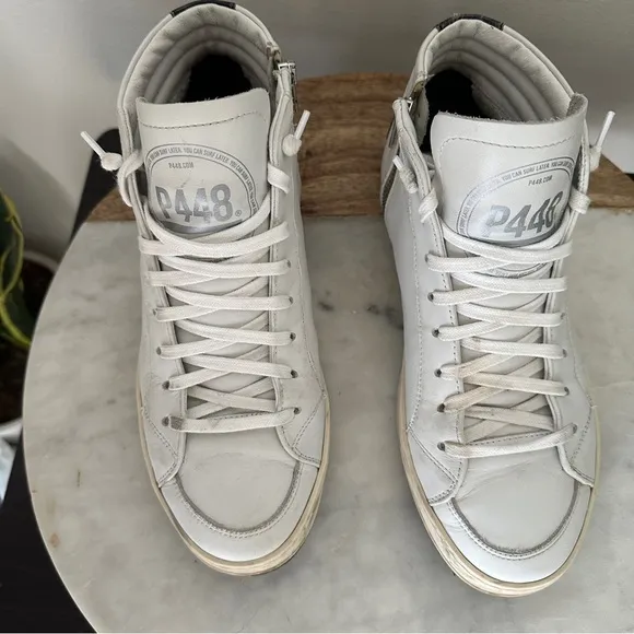 P448 Skate High Top white Leather ShoesWomen’s size 39 fits 8.5-9US