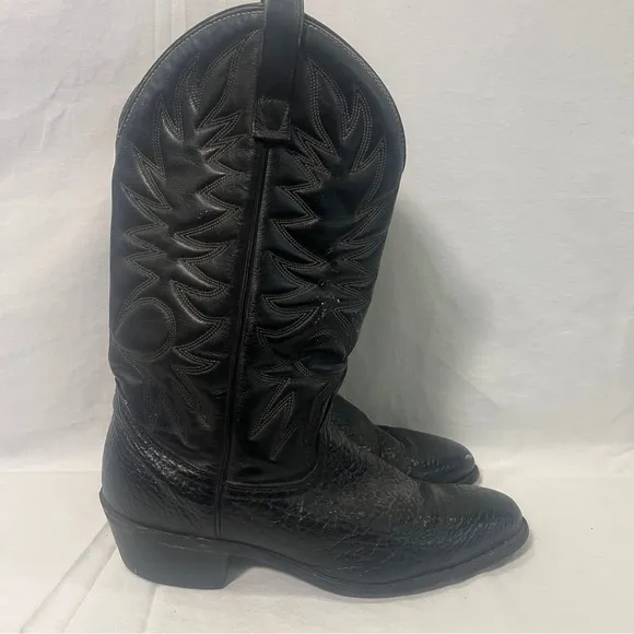 Palomino 932 Country Western Cowboy Boots Men Size 10D Black Leather Embroidered