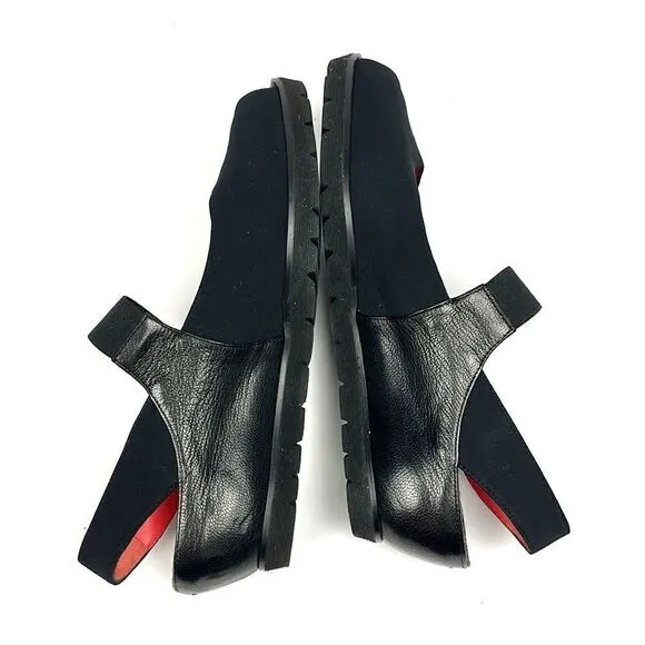 PAS DE ROUGE Italy Silvia Black Sandals Sling Back Wedge Leather Suede Peep Toe