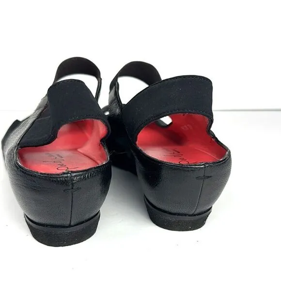 PAS DE ROUGE Italy Silvia Black Sandals Sling Back Wedge Leather Suede Peep Toe