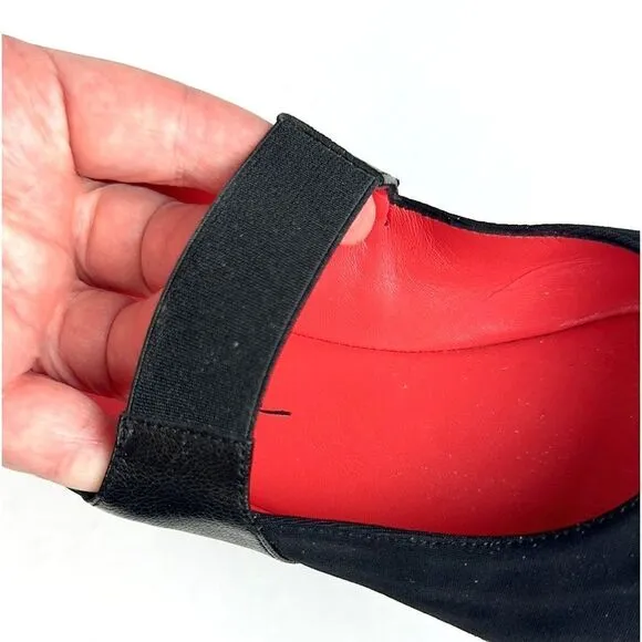 PAS DE ROUGE Italy Silvia Black Sandals Sling Back Wedge Leather Suede Peep Toe