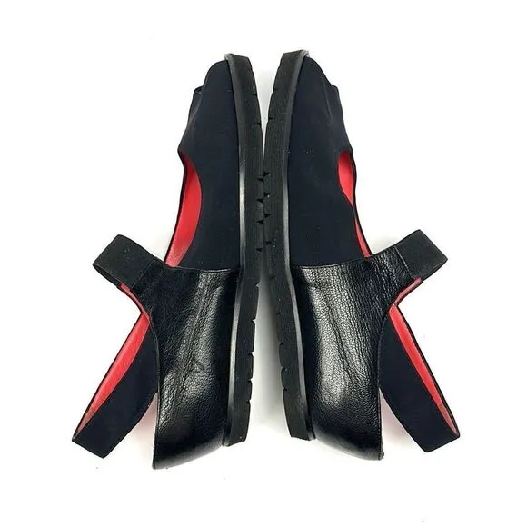 PAS DE ROUGE Italy Silvia Black Sandals Sling Back Wedge Leather Suede Peep Toe