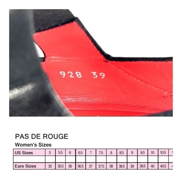 PAS DE ROUGE Italy Silvia Black Sandals Sling Back Wedge Leather Suede Peep Toe
