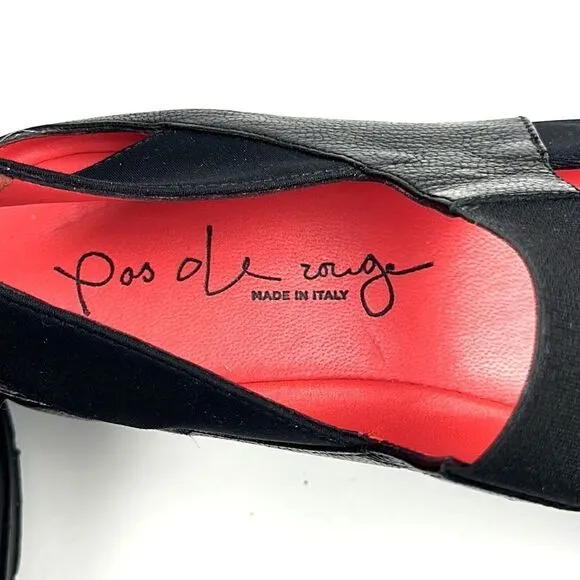 PAS DE ROUGE Italy Silvia Black Sandals Sling Back Wedge Leather Suede Peep Toe
