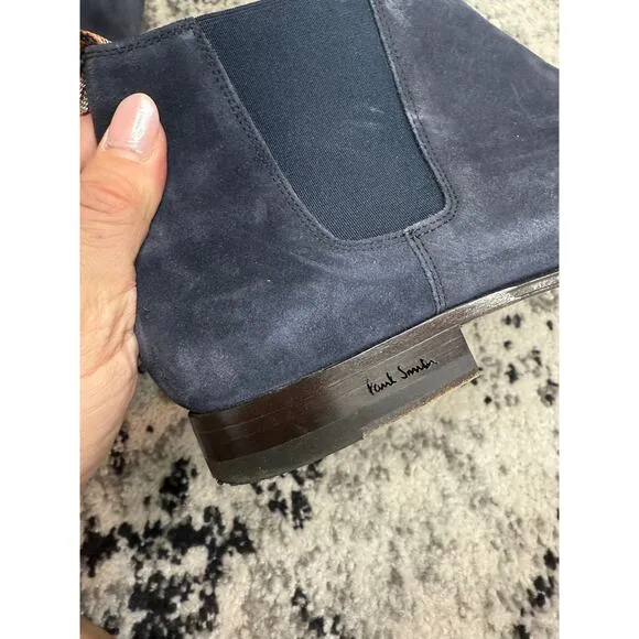 Paul Smith Suede Boots Men 10.5 Navy Blue Chelsea Pointed Toe Made in Italy