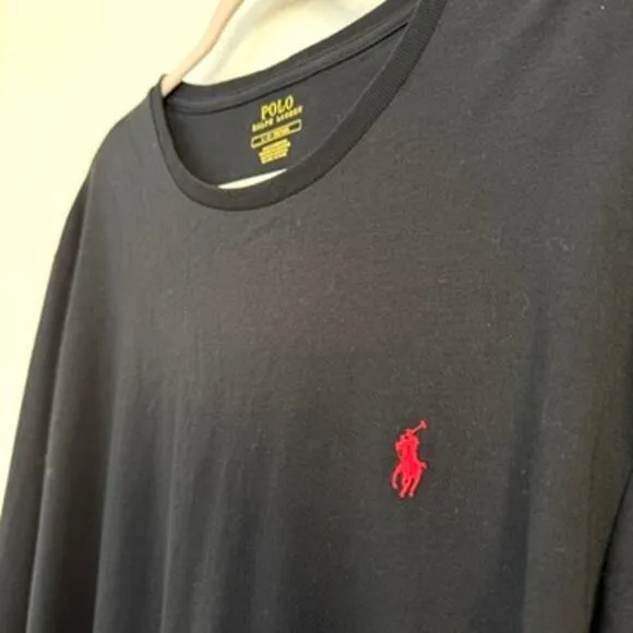POLO Ralph Lauren Long Sleeve Black Tshirt  Mens L Preppy Minimalist Classic
