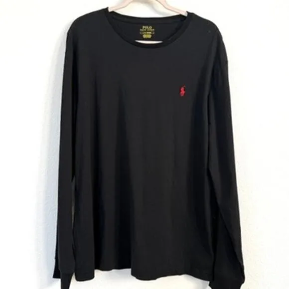 POLO Ralph Lauren Long Sleeve Black Tshirt  Mens L Preppy Minimalist Classic