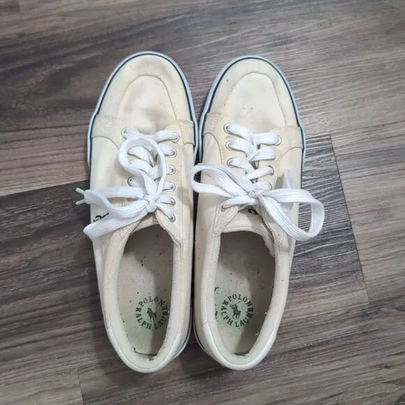 Polo Vintage Mens 10.5D 90 s White Canvas Tennis Shoes‎