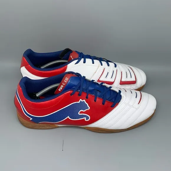 Puma PowerCat 3.12 Red White Indoor Soccer Shoes Men's Sz 14