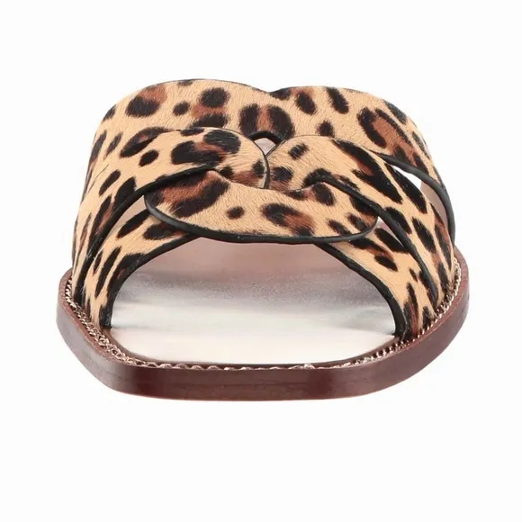 Rachel Zoe Farrow Cross Front Leopard Slides Sandals animal print mules flat 6.5