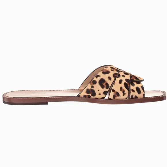 Rachel Zoe Farrow Cross Front Leopard Slides Sandals animal print mules flat 6.5