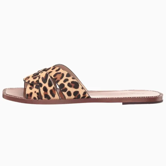 Rachel Zoe Farrow Cross Front Leopard Slides Sandals animal print mules flat 6.5