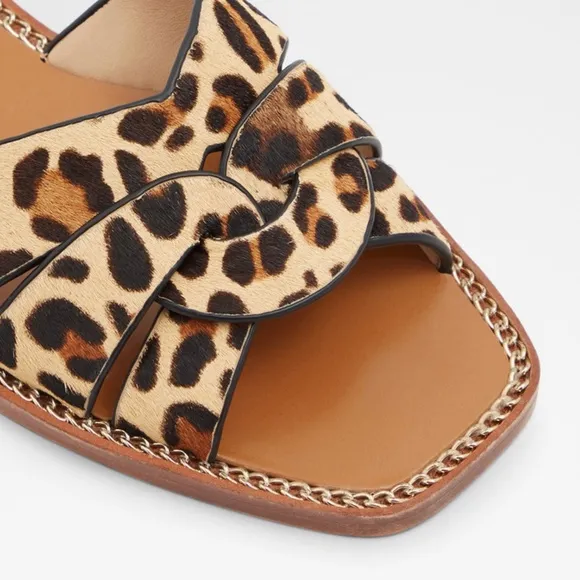 Rachel Zoe Farrow Cross Front Leopard Slides Sandals animal print mules flat 6.5