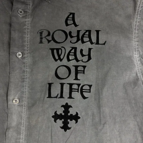 Rebel Spirit Shirt Men 2XL Black Embroidered Long Sleeve Button Fleur De Lis
