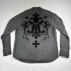 Rebel Spirit Shirt Men 2XL Black Embroidered Long Sleeve Button Fleur De Lis
