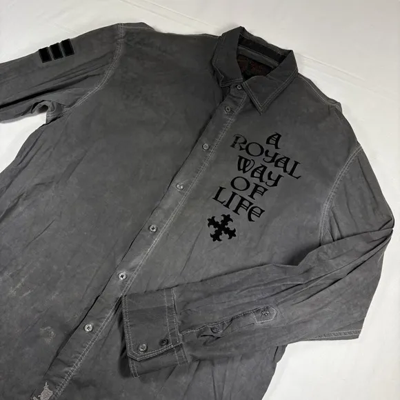 Rebel Spirit Shirt Men 2XL Black Embroidered Long Sleeve Button Fleur De Lis