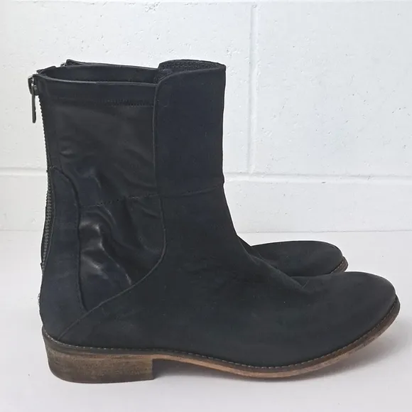 Rebels Black Leather Suede Back Zip Chelsea Biker Boots Men 9 Women 11
