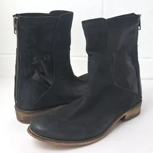 Rebels Black Leather Suede Back Zip Chelsea Biker Boots Men 9 Women 11
