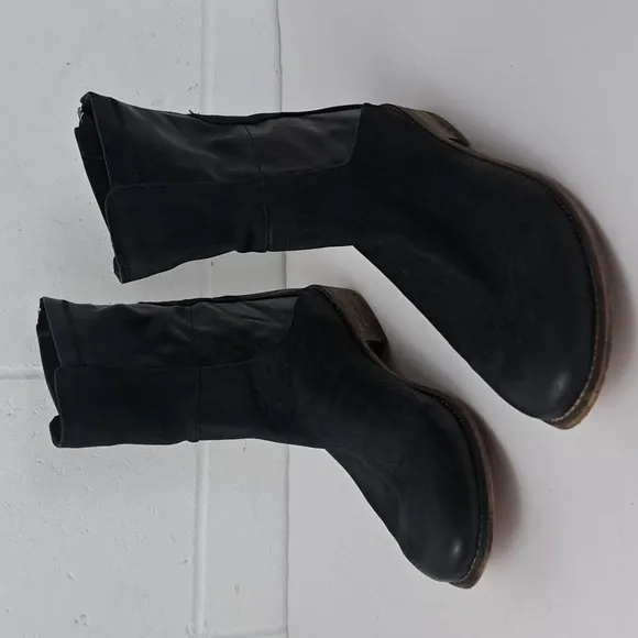 Rebels Black Leather Suede Back Zip Chelsea Biker Boots Men 9 Women 11