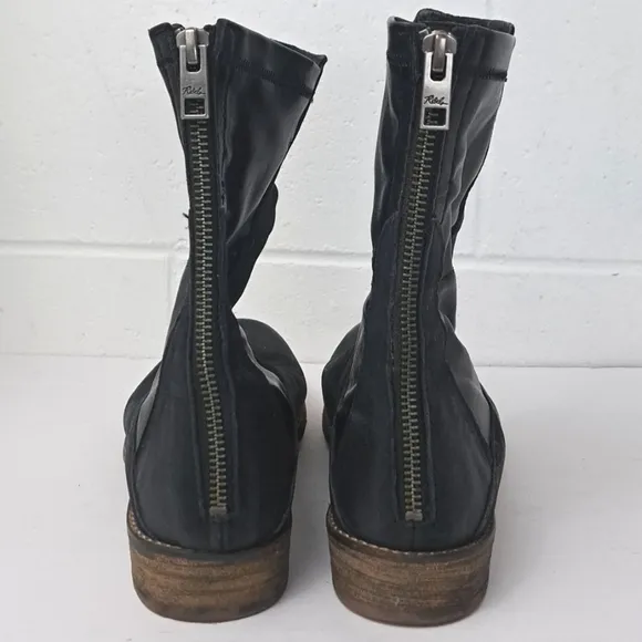 Rebels Black Leather Suede Back Zip Chelsea Biker Boots Men 9 Women 11